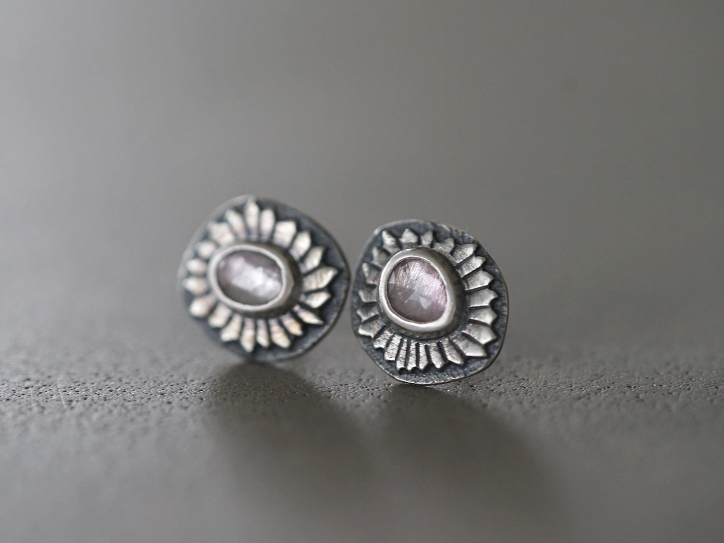 Lavender spinel and sterling silver floral earrings