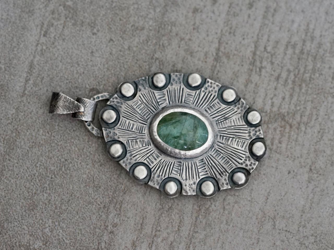 Aquamarine, shield of twelve pendant