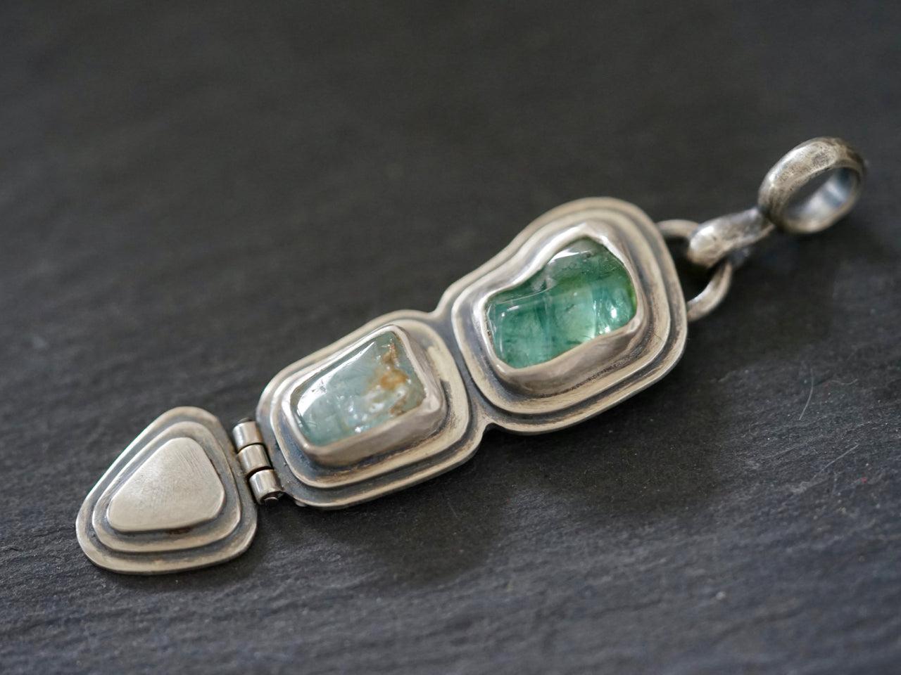 Aquamarine and tourmaline hinged pendant