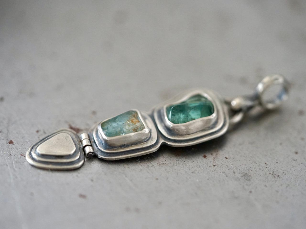 Aquamarine and tourmaline hinged pendant