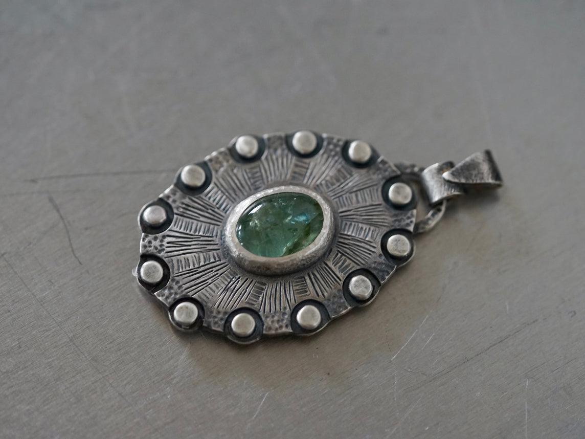 Aquamarine, shield of twelve pendant