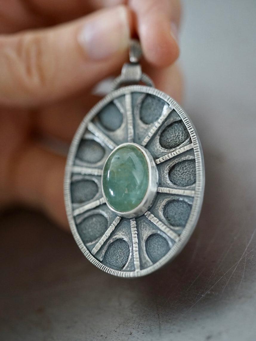 Aquamarine shield pendant