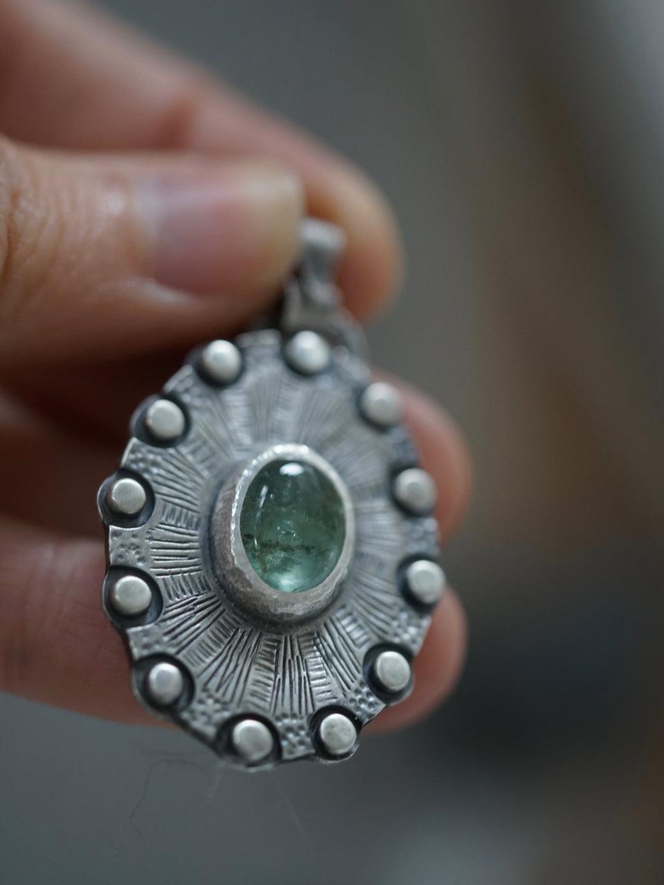 Aquamarine, shield of twelve pendant