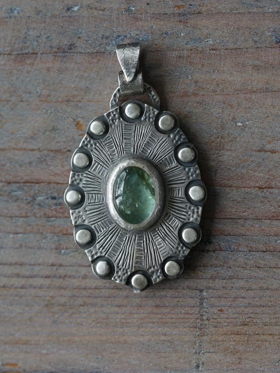 Aquamarine, shield of twelve pendant