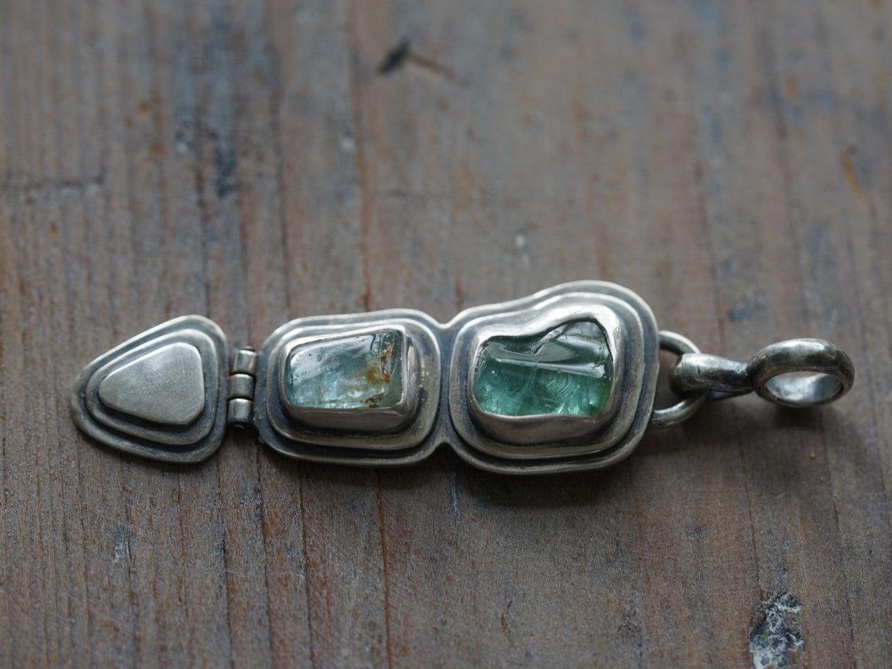 Aquamarine and tourmaline hinged pendant