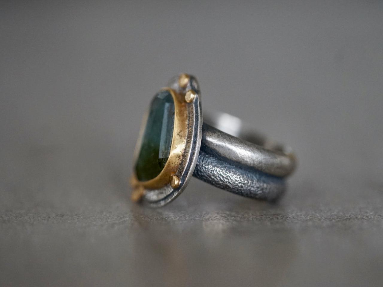 RESERVED Blue green Tourmaline and 22k gold ring, size 7