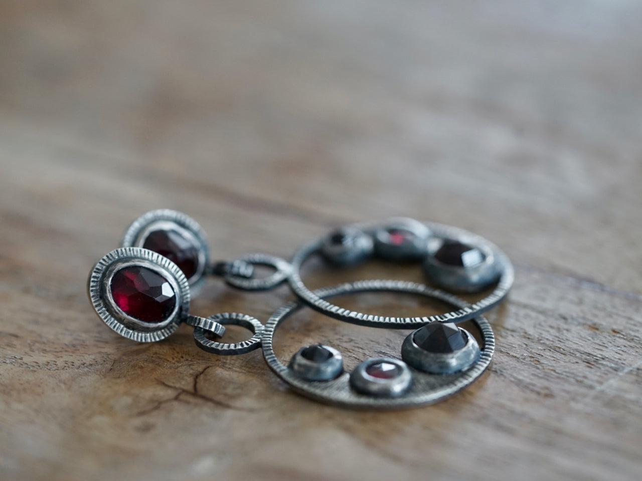 Dangly garnet cluster earrings sterling earrings