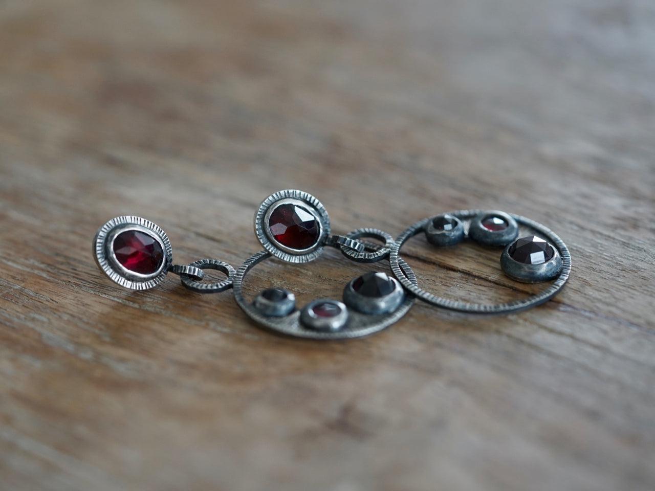 Dangly garnet cluster earrings sterling earrings