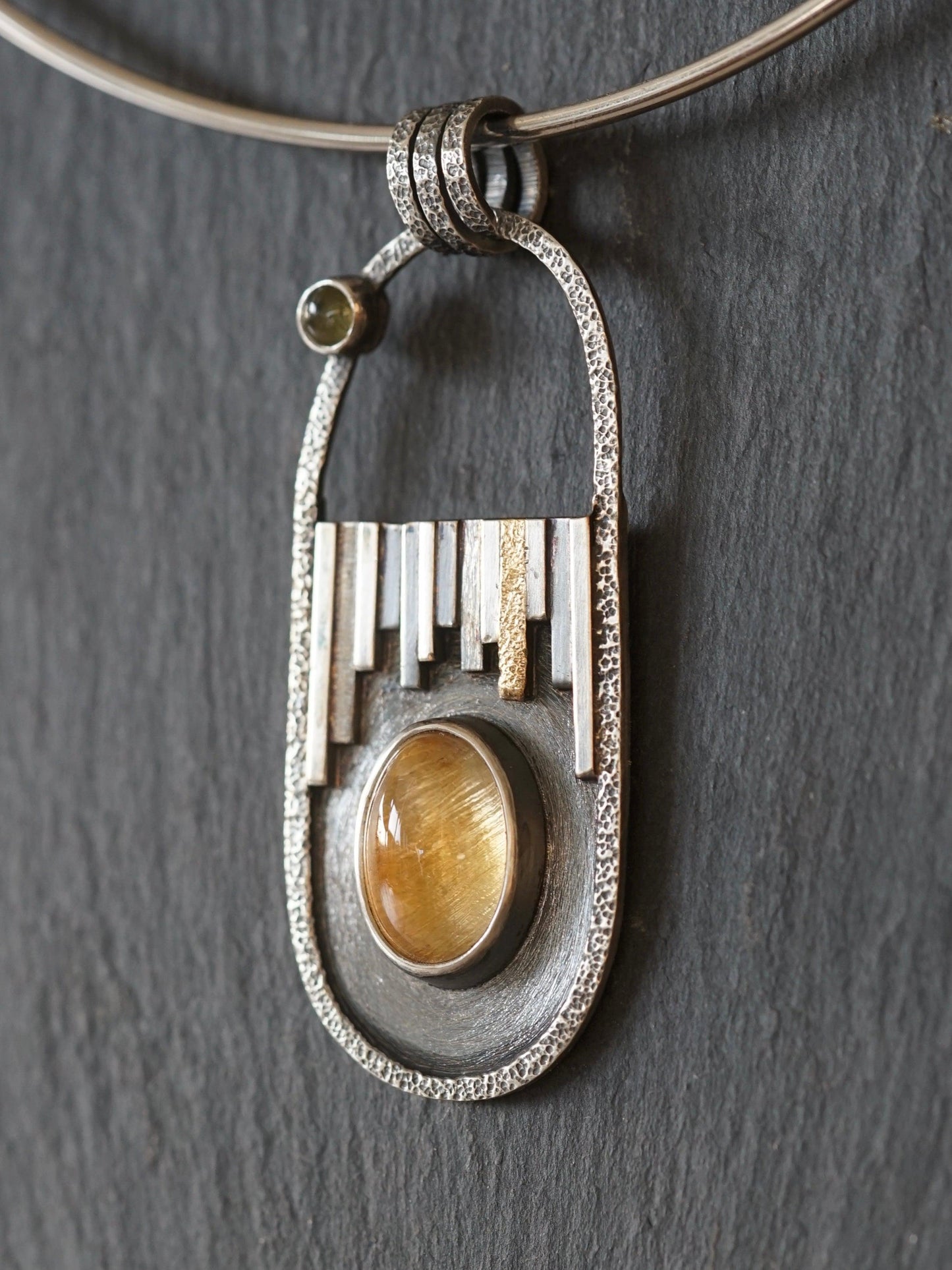 Reserved for Emily, Citrine and Tourmaline pendant with 22k gold accents