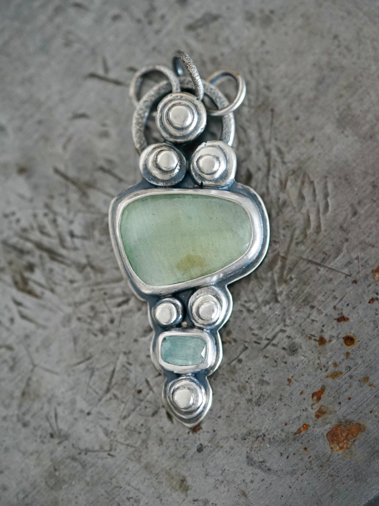 Glacier stream aquamarine and sterling silver pendant