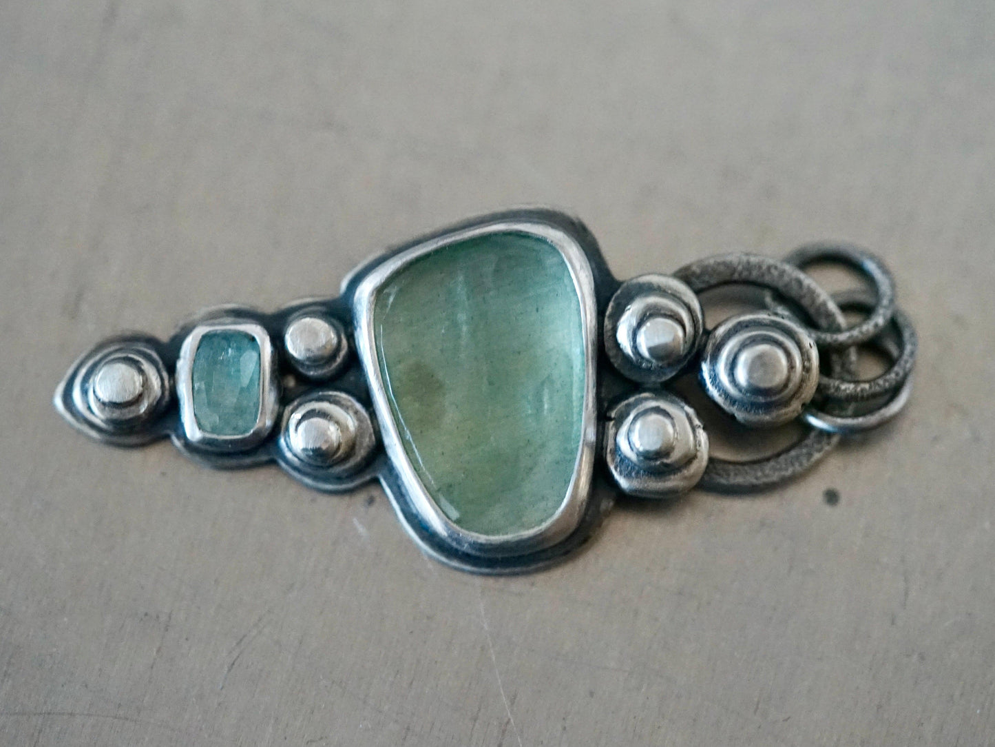 Glacier stream aquamarine and sterling silver pendant