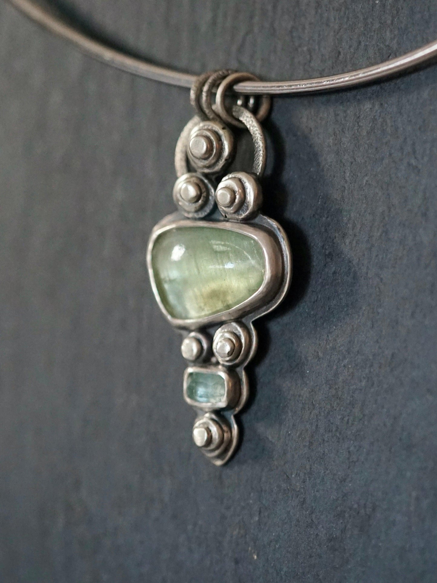 Glacier stream aquamarine and sterling silver pendant