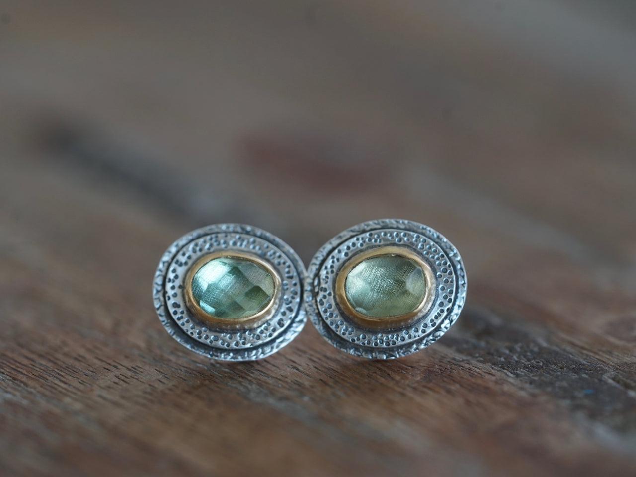 Green tourmaline and 22k gold post earrings