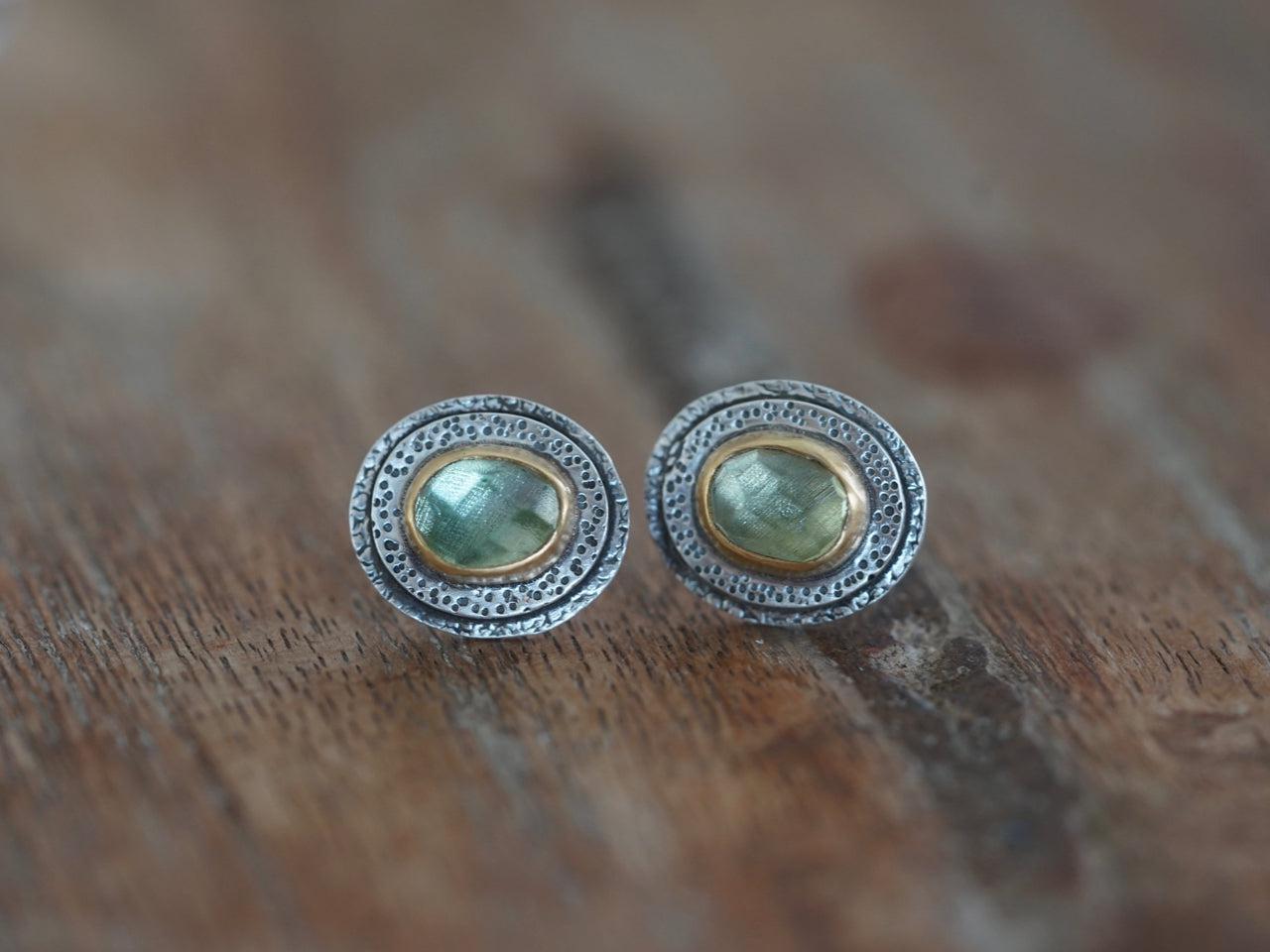 Green tourmaline and 22k gold post earrings