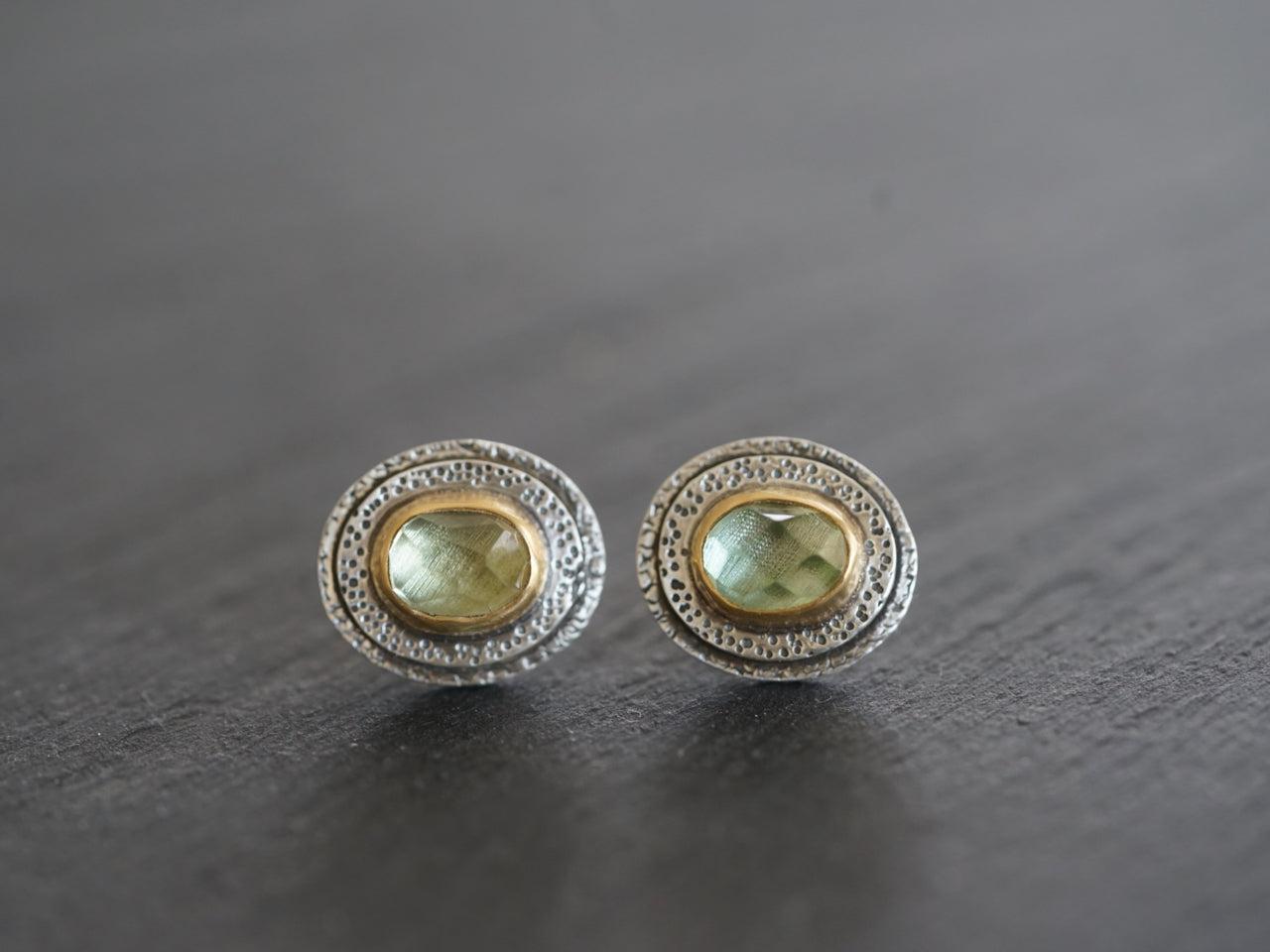 Green tourmaline and 22k gold post earrings