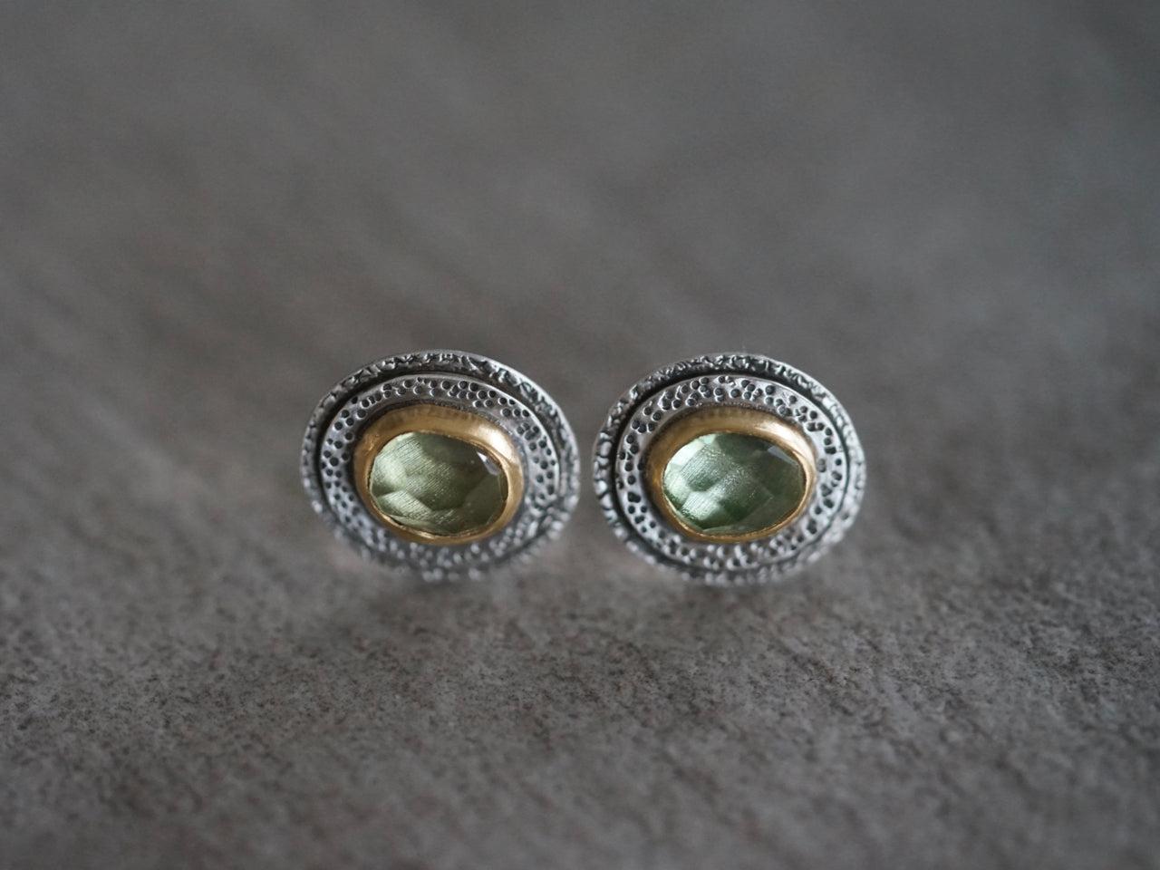 Green tourmaline and 22k gold post earrings