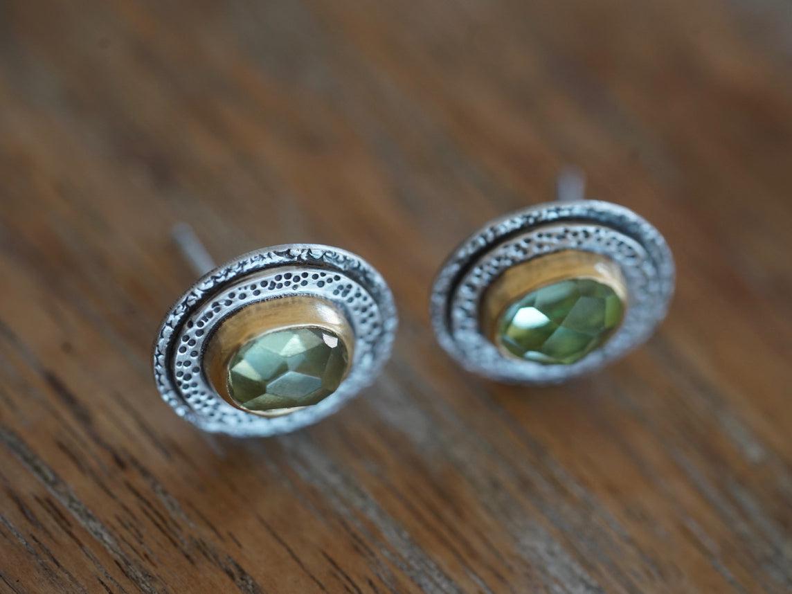 Green tourmaline and 22k gold post earrings