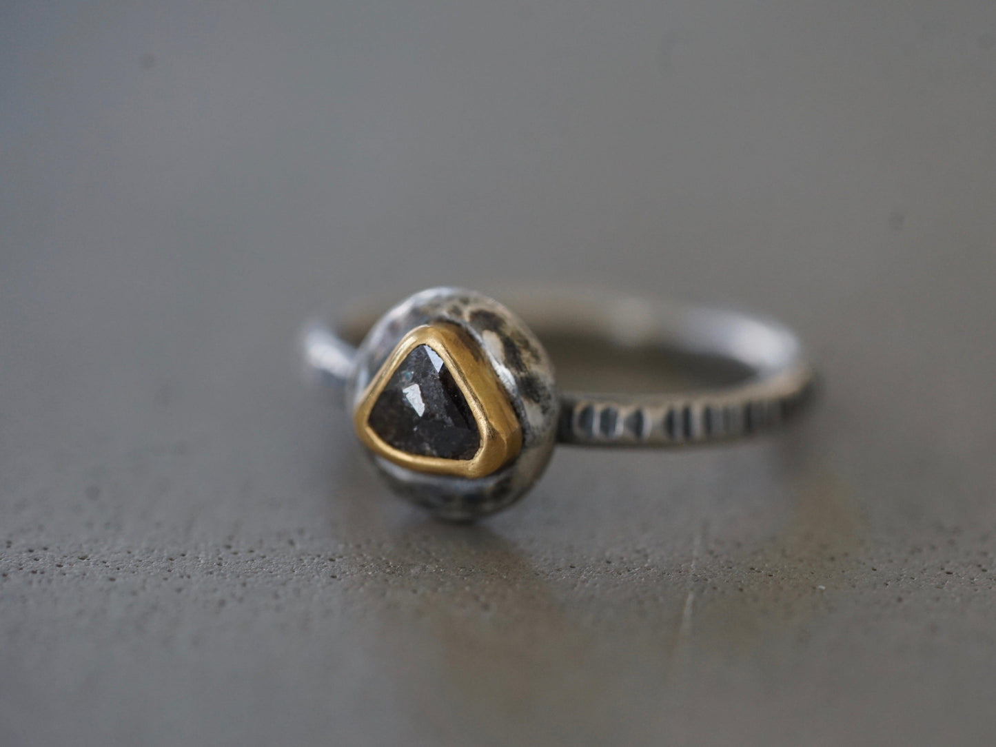 Brown salt and pepper diamond and 22k gold ring size 6