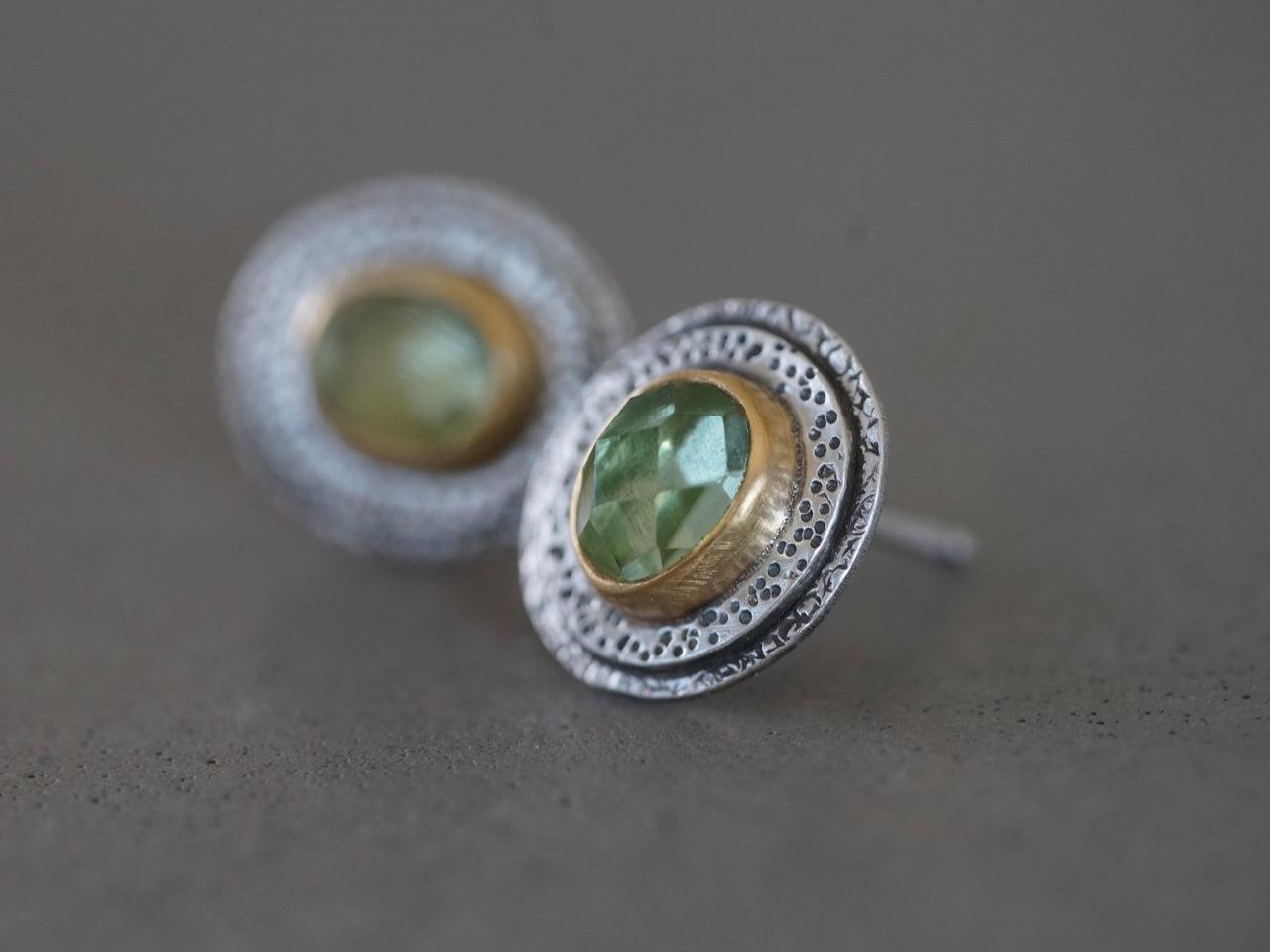 Green tourmaline and 22k gold post earrings