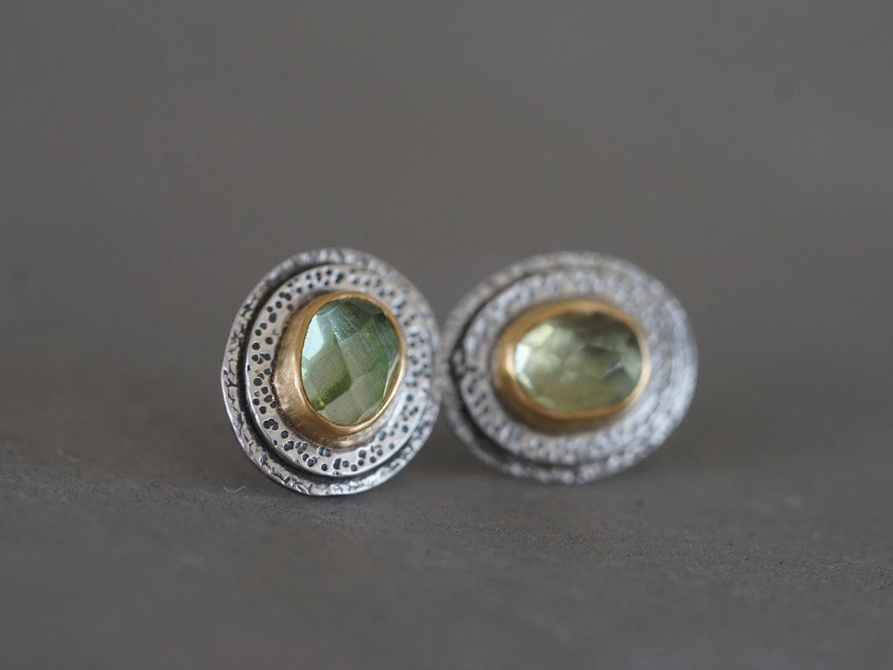 Green tourmaline and 22k gold post earrings