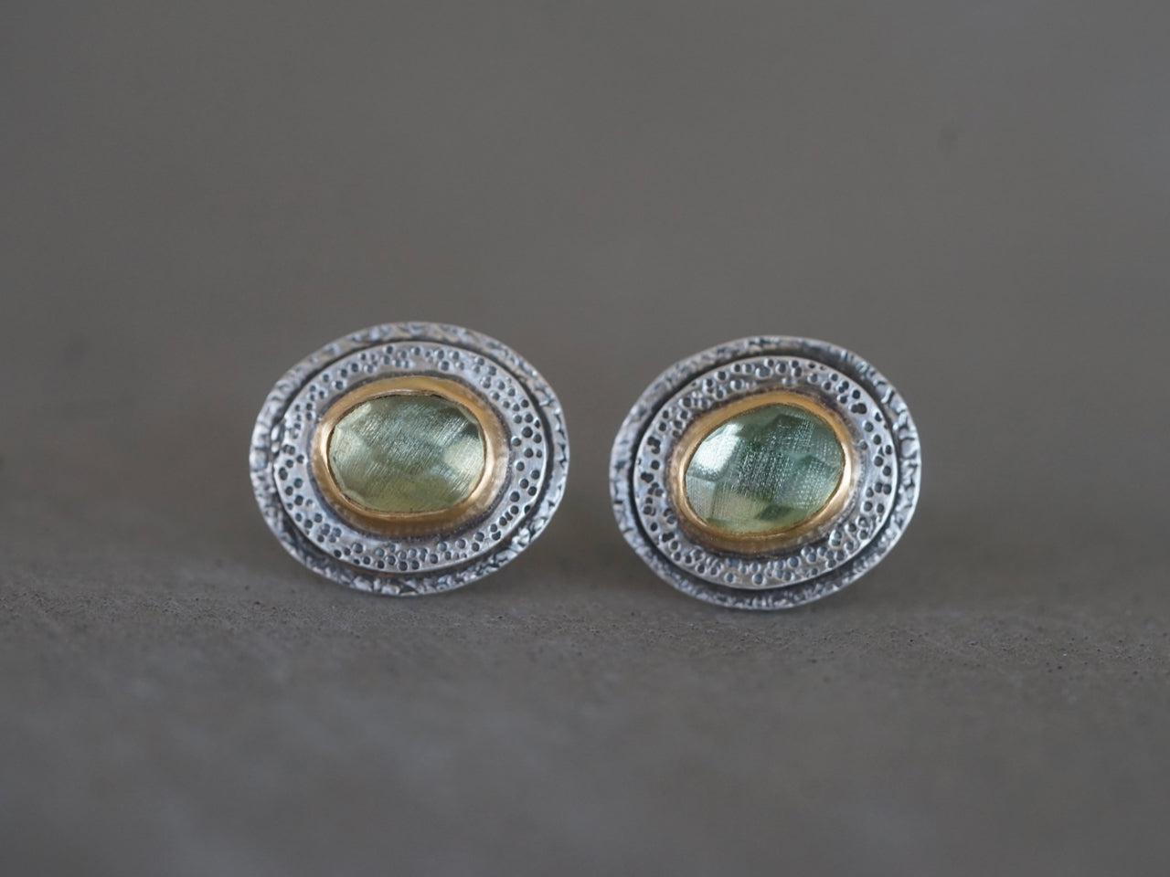 Green tourmaline and 22k gold post earrings