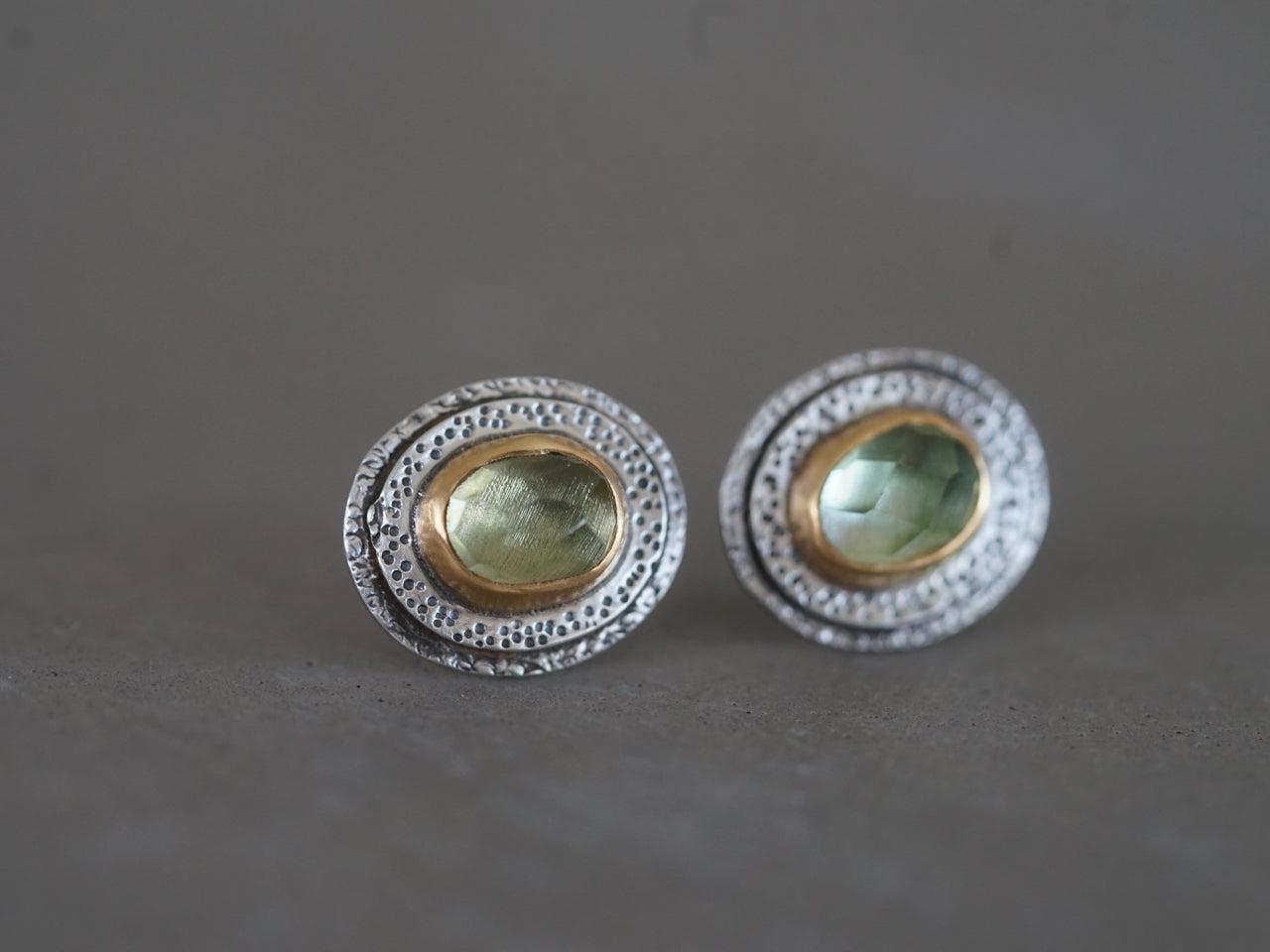 Green tourmaline and 22k gold post earrings