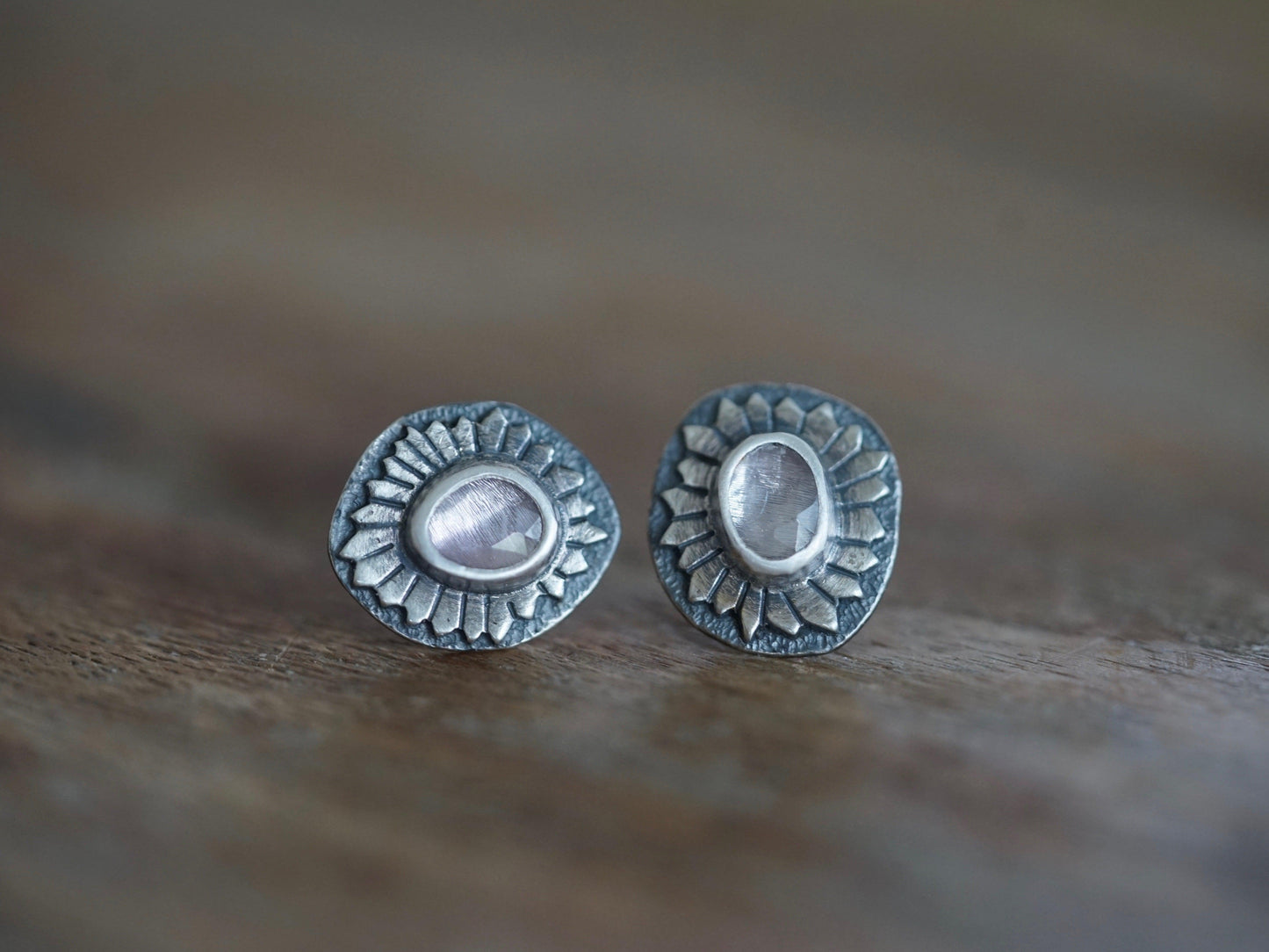 Lavender spinel and sterling silver floral earrings