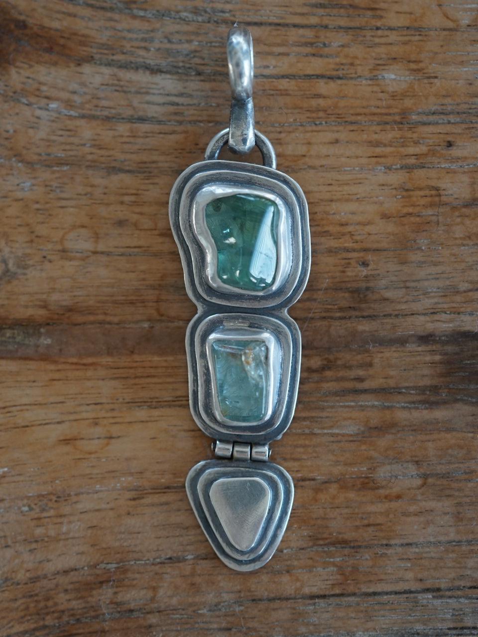 Aquamarine and tourmaline hinged pendant