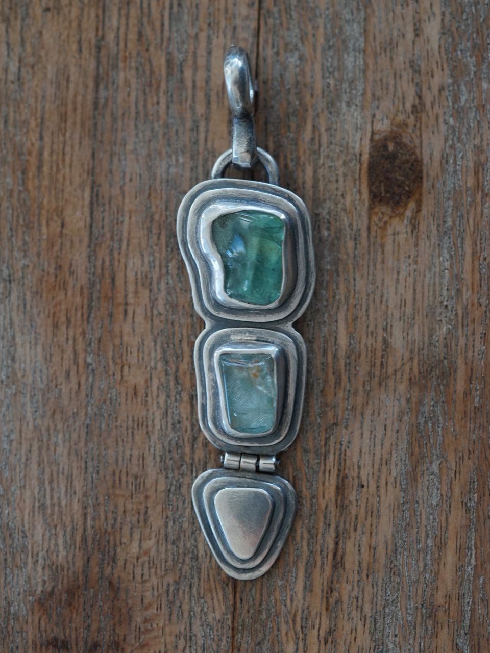 Aquamarine and tourmaline hinged pendant