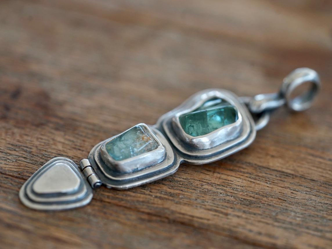 Aquamarine and tourmaline hinged pendant