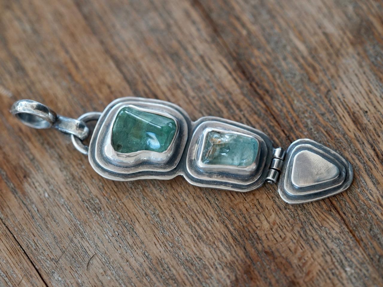 Aquamarine and tourmaline hinged pendant