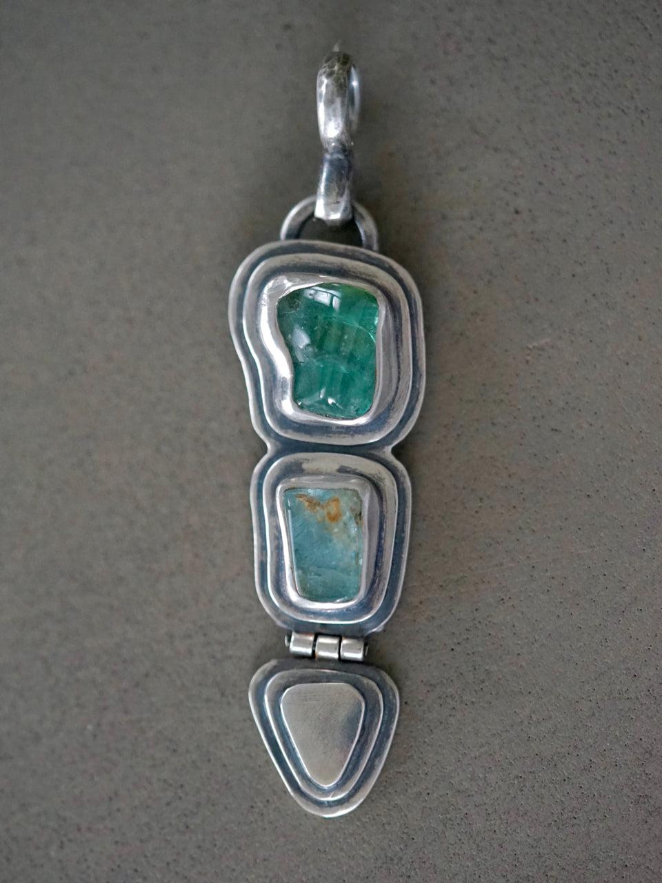 Aquamarine and tourmaline hinged pendant