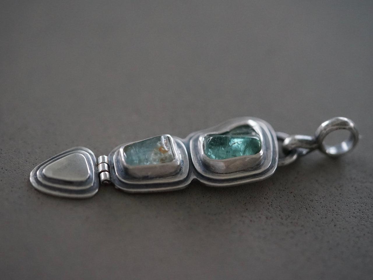 Aquamarine and tourmaline hinged pendant