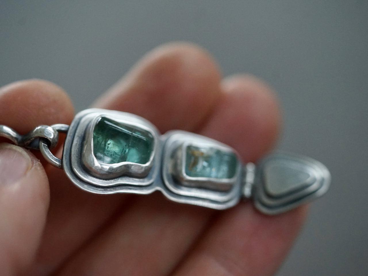 Aquamarine and tourmaline hinged pendant