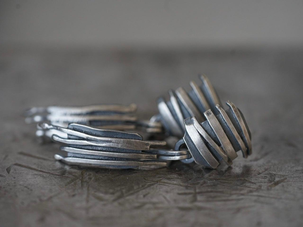 Remnants/ withered series, vertical stripes sterling silver earrings