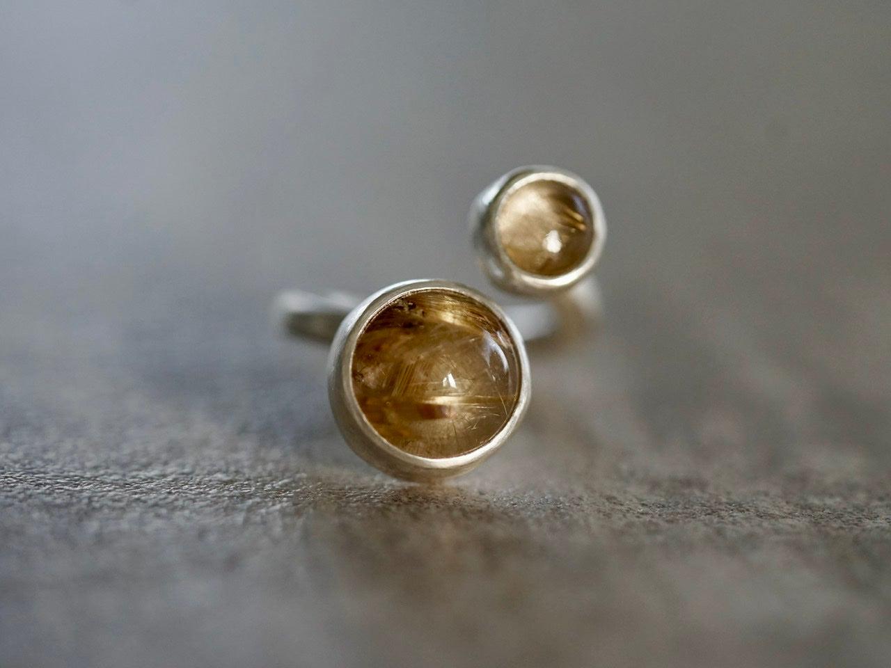 Golden rutile quartz spiral ring