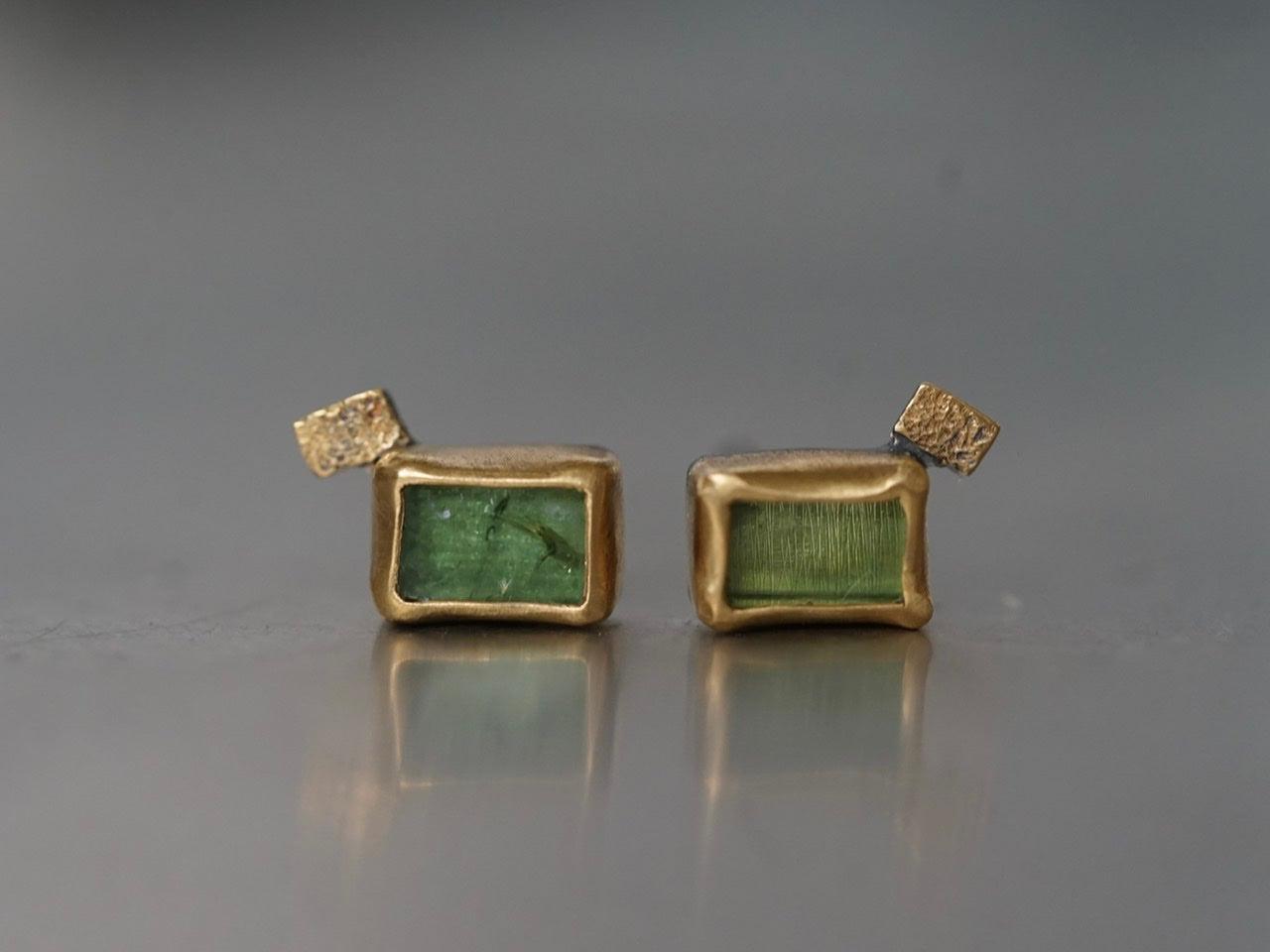 Small green tourmaline and 22k gold post earrings