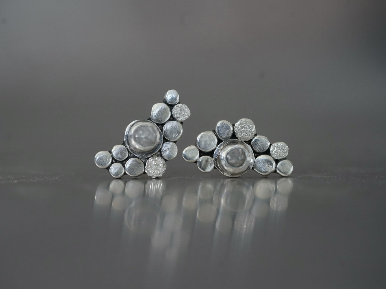 raw diamond and sterling silver cluster earrings
