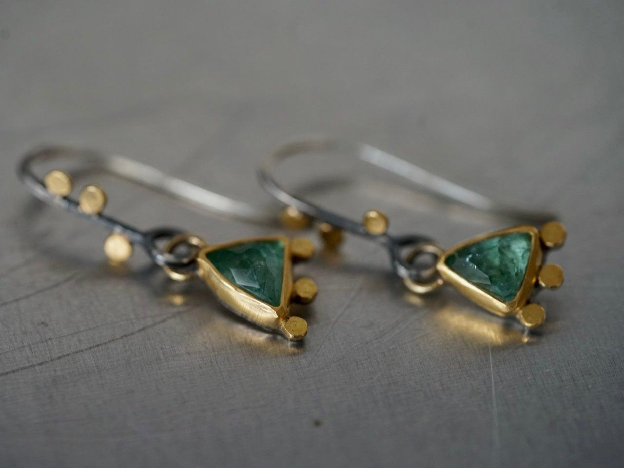 Exquisite delicate tourmaline and 22k gold drop earrings