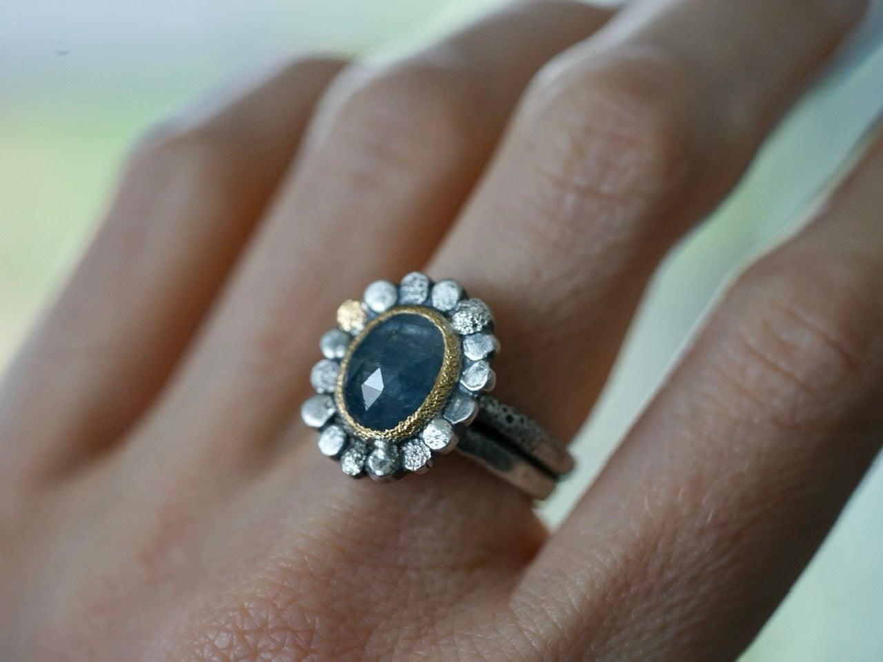 Sapphire flower ring, size 7.25