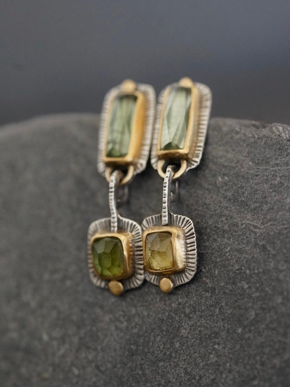 RESERVED for Ness, payment 2/2 Green tourmaline and 22k gold dangly drop earrings