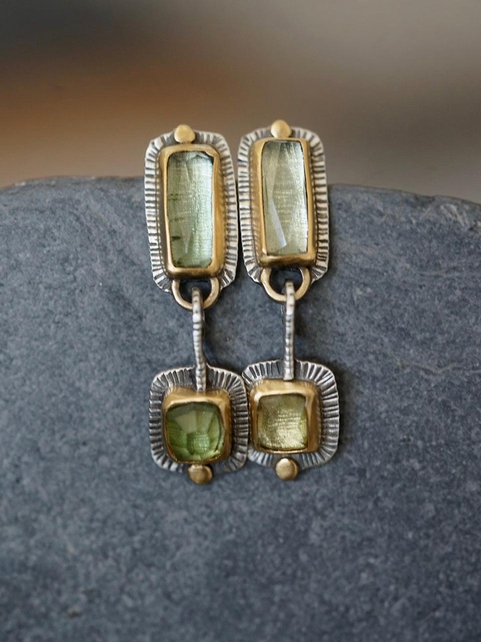 RESERVED for Ness, payment 2/2 Green tourmaline and 22k gold dangly drop earrings