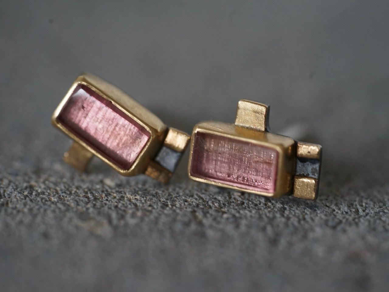 Rose coloured tourmaline and 22k gold post earrings