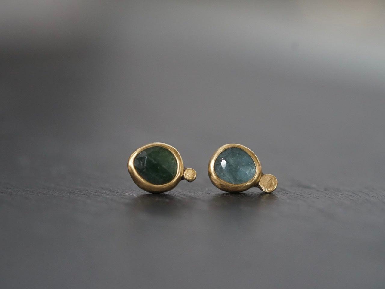 Blue and green sapphire elegant post earrings