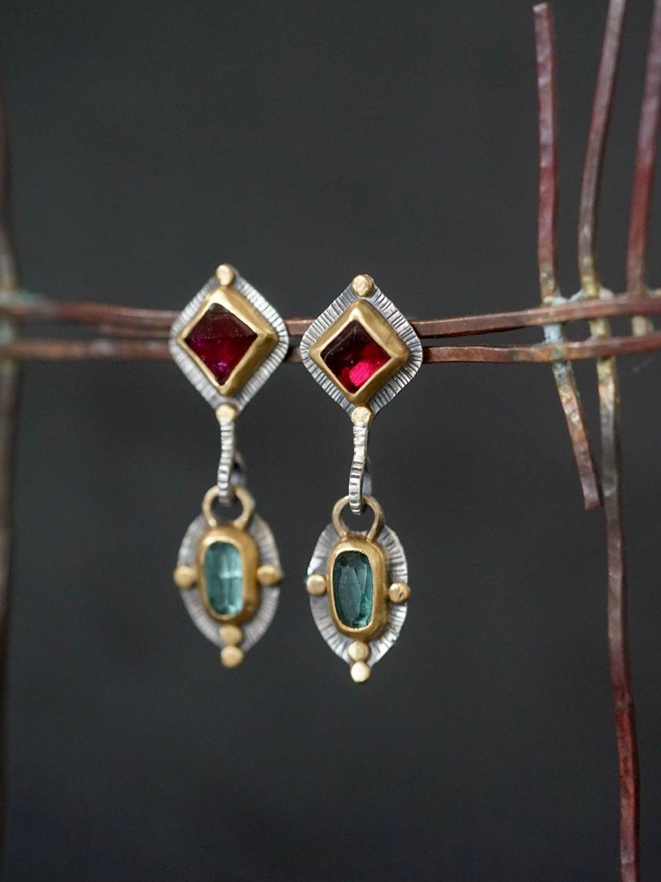 Tourmaline and 22k gold drop earrings