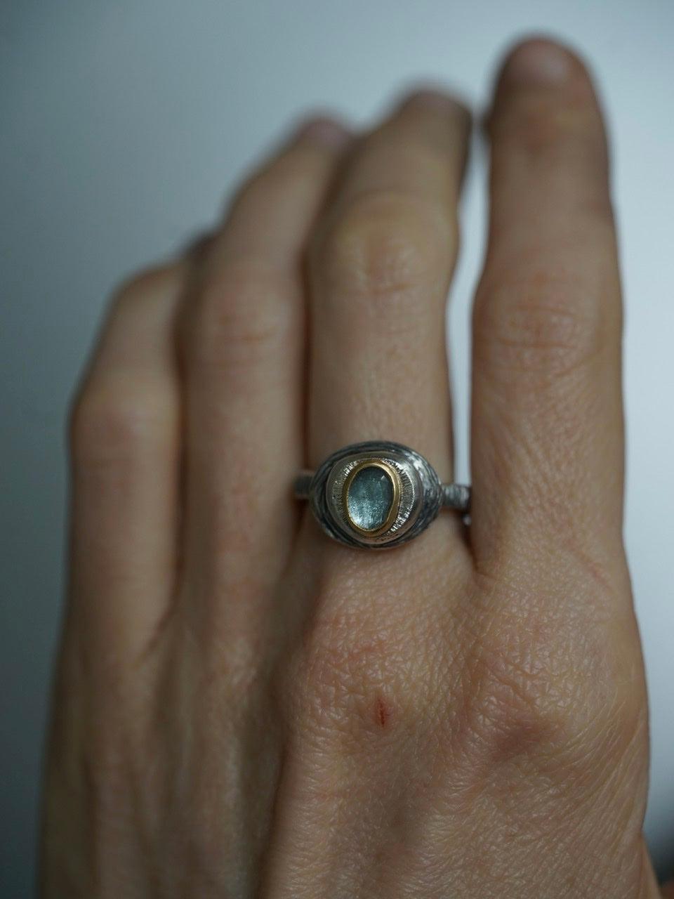 Aquamarine pebble ring US size 7.25