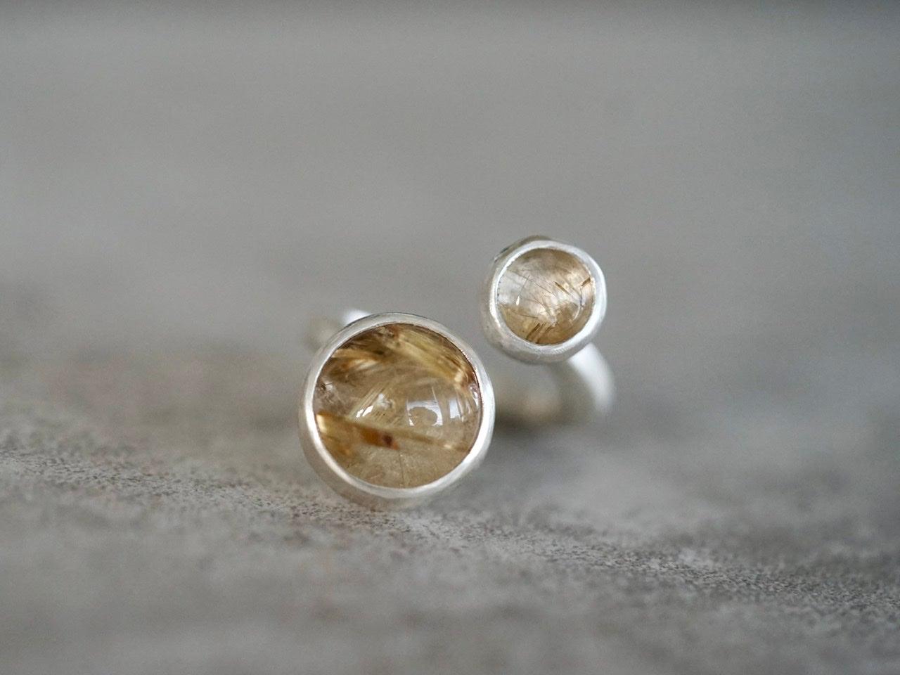 Golden rutile quartz spiral ring