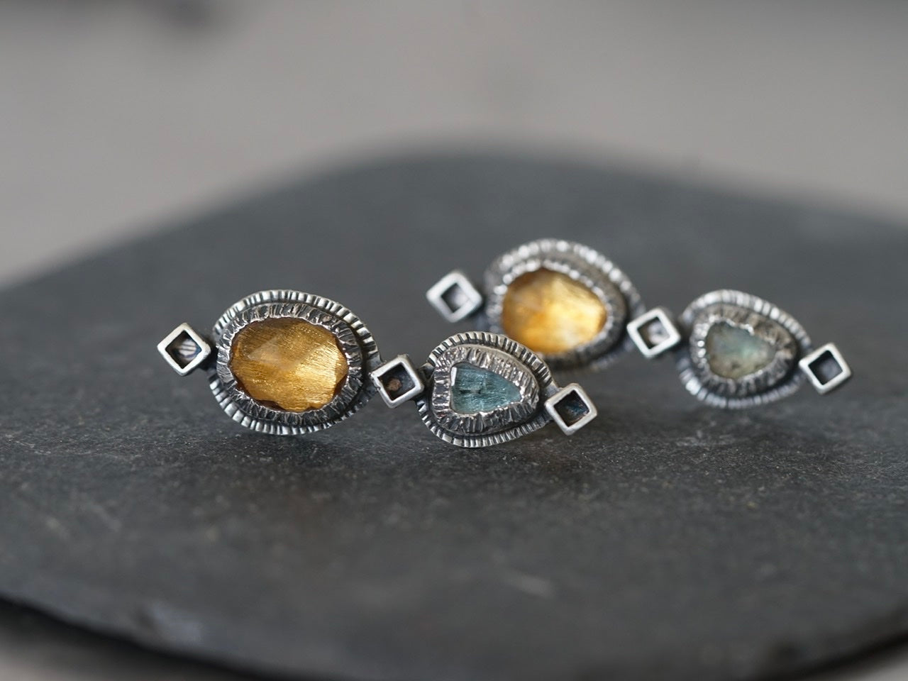 Citrine and tourmaline post earrings