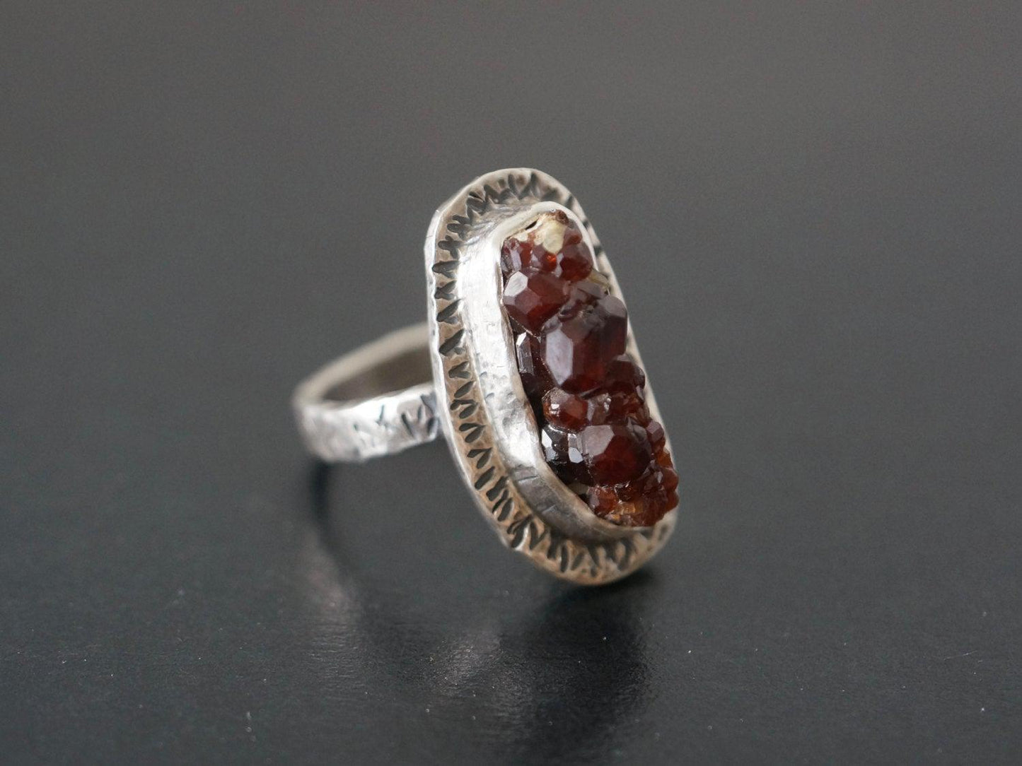 Rough garnet and sterling silver ring, size 7.25