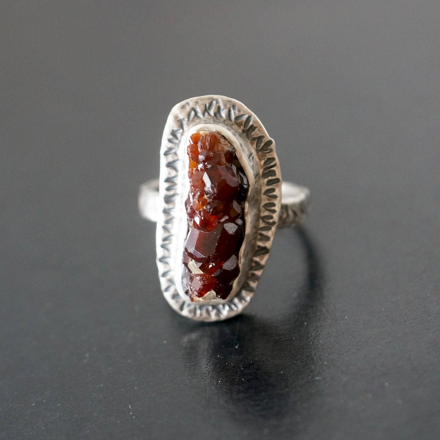 Rough garnet and sterling silver ring, size 7.25